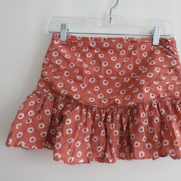 SABO SKIRT Ditsy Daisy Floral Ruched Mini Skirt in Terracotta Festival Boho Sz M - Picture 10 of 13
